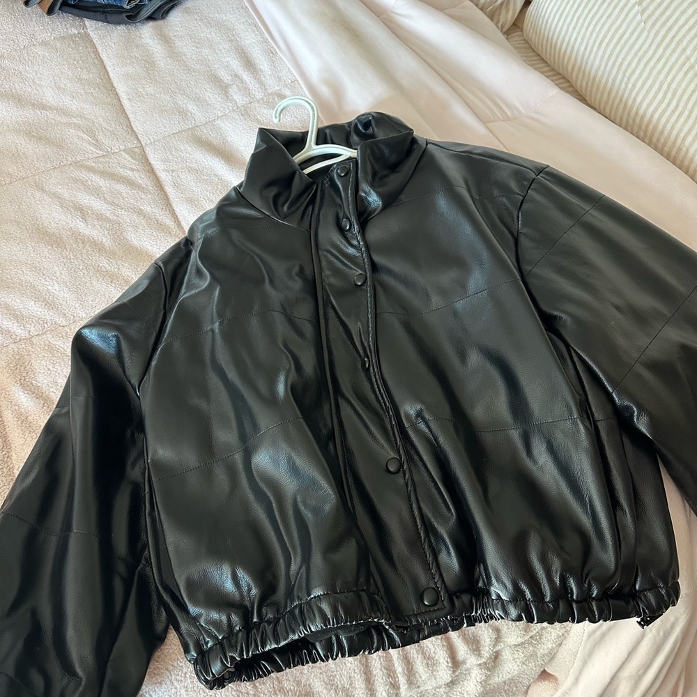 Fate Black Faux Leather Bomber Jacket